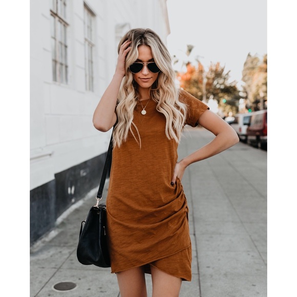 >>LAST<< Rachel Ruched Shirt Dress - Camel - Picture 2 of 6